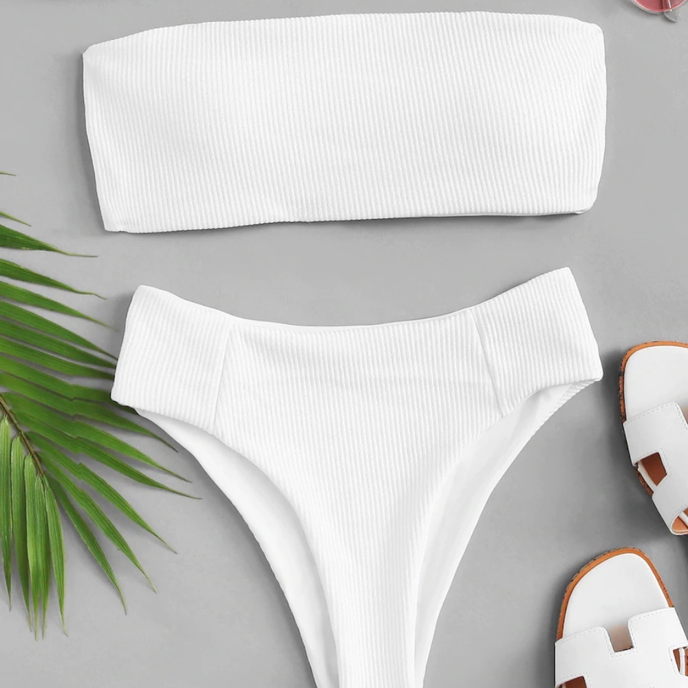 NEW Ribbed Bandeau With High Leg Bikini Set